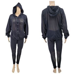 Trina Turk 2pc Matching Set Black Full Zip Hoodie Jacket & Leggings Mesh